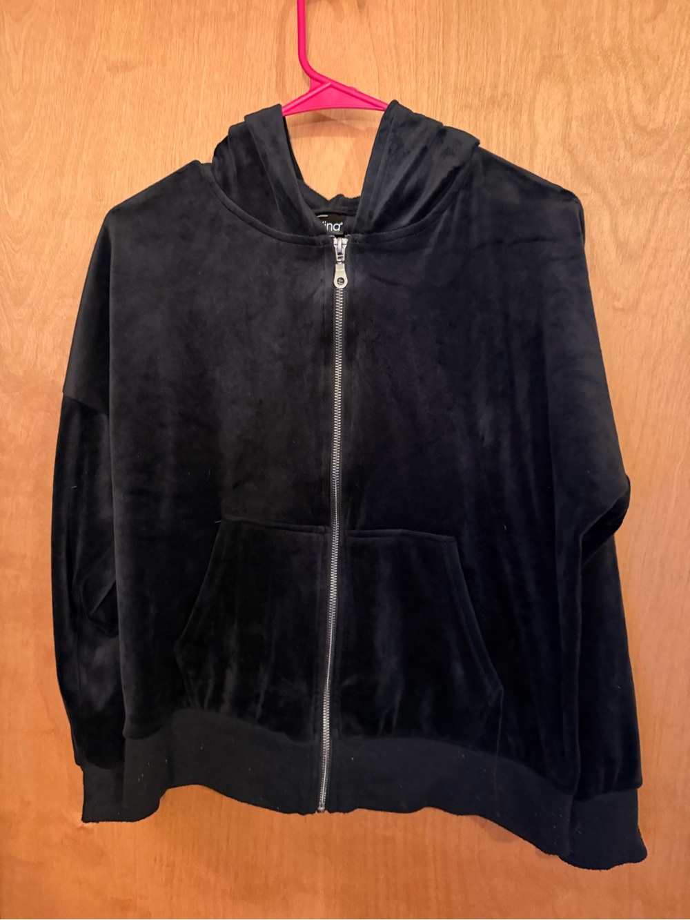 Felina Black Velour Hoodie with Silver Zipper